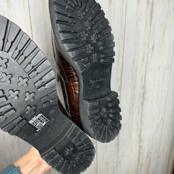 Everlane Lug Loafer NWOB Brown Crocodile Pattern Loafers - Picture 10 of 10